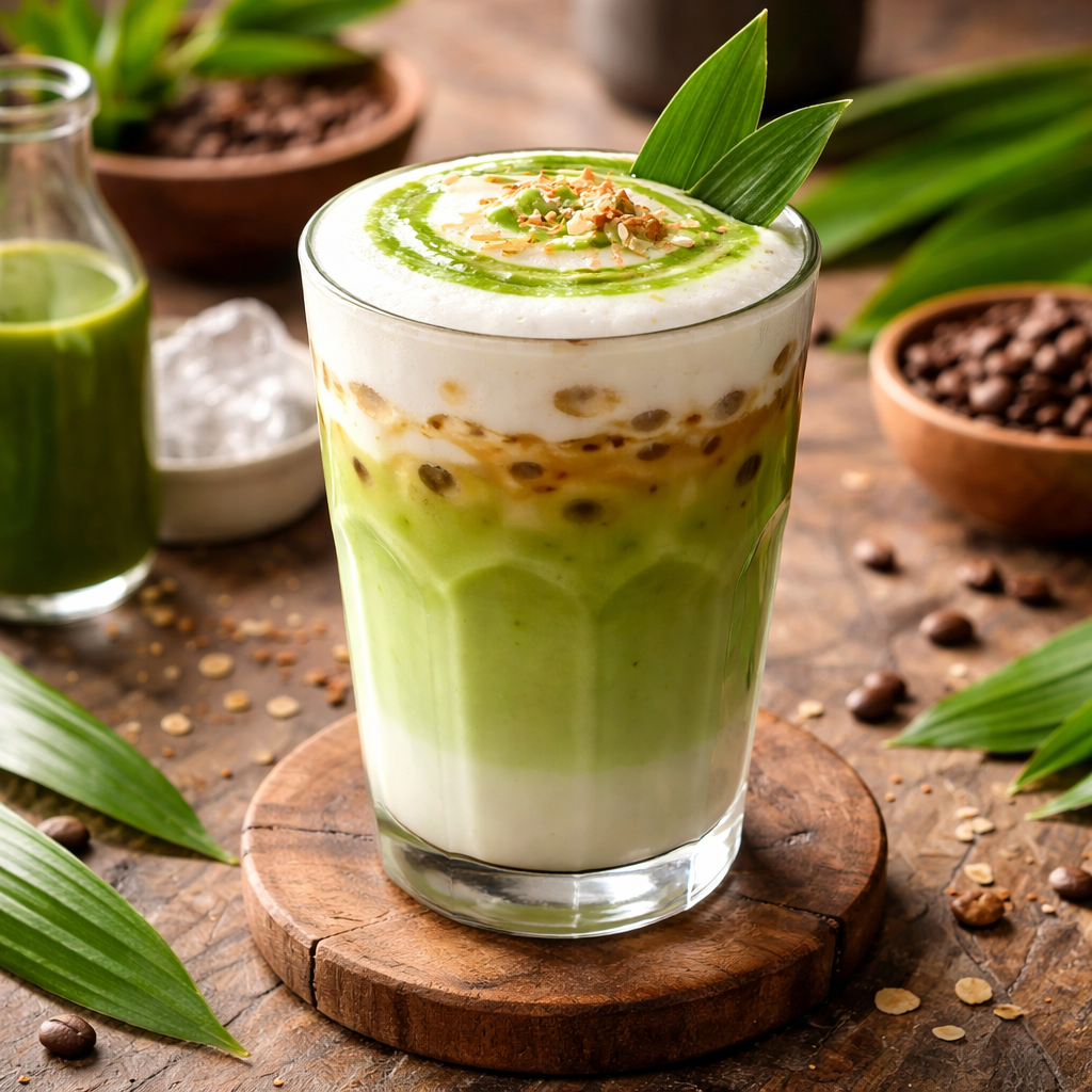 Kopi Pandan Latte dengan aroma pandan dan espresso